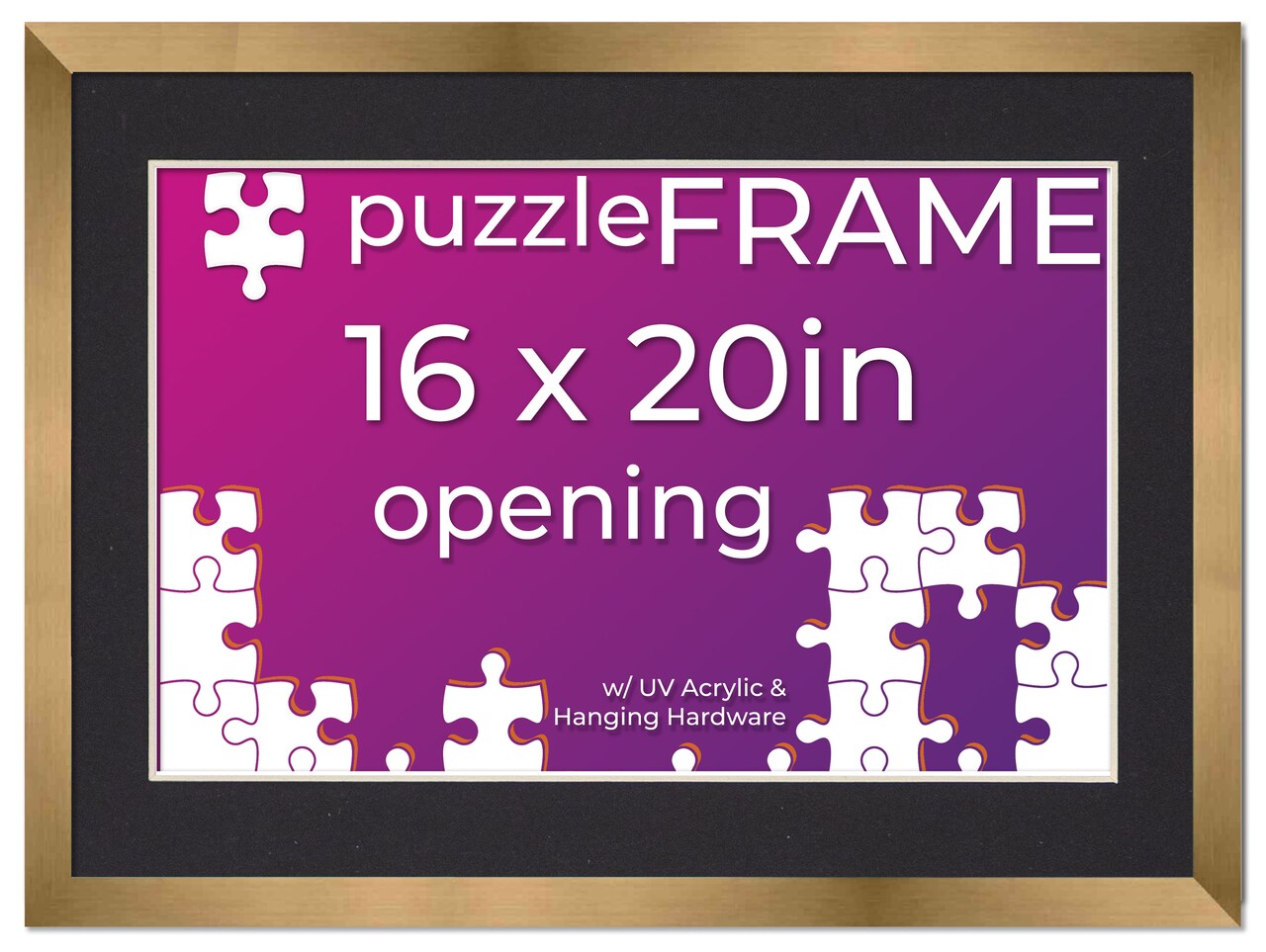 16x20 Jigsaw Puzzle Frame Kit - Kit Includes Puzzle Glue Sheets, Bronze Wood Puzzle Frame with Black Mat, UV Acrylic, Backing,, Hanging Hardware